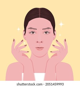 Woman cleaning her face Now the facial skin health is so good that it can be clearly seen.
Illustration about bright skin.