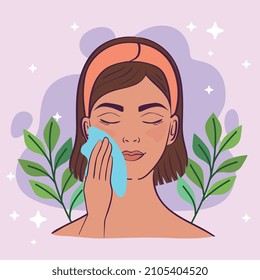 woman cleaning her face scene