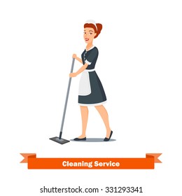 Woman cleaning with mop. Vector illustration.