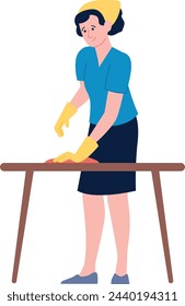 Woman cleaning table. Kitchen household color character