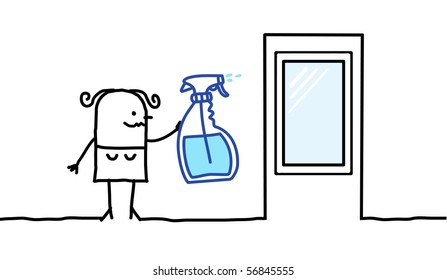woman cleaning a window