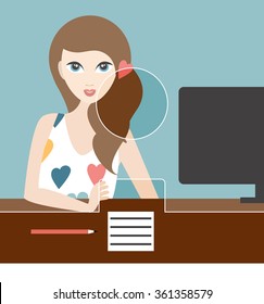 Woman clerk in a bank. Flat vector.