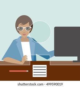 Woman clerk in a bank. Flat vector.