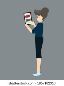 Woman click screen of mobile to buy ticket online concept. Creative idea design for template, brochure or presentation.