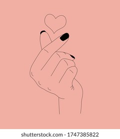 Woman clicking her fingers making a heart icon above over a pink background in a love and romance concept, colored vector illustration