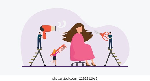 Woman client in hair salon during makeover 2d vector illustration concept for banner, website, illustration, landing page, flyer