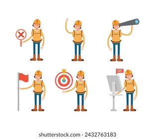 woman climber or trekker characters set vector illustration