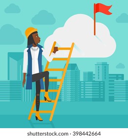 Woman climbing the ladder.
