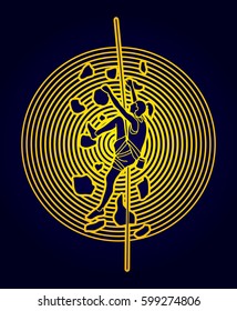 Woman climbing on the wall designed on circle light background graphic vector.