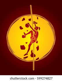 Woman climbing on the wall designed on moonlight background graphic vector.