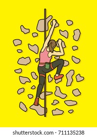 Woman climbing on the wall , Hiking indoor graphic vector.