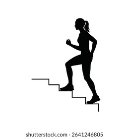 Woman climbing stairs fitness exercise silhouette.