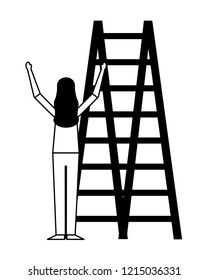 woman climbing stairs on white background