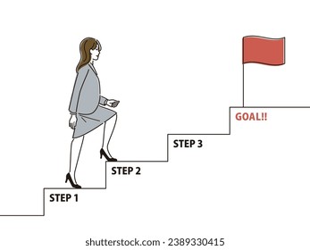 woman climbing step up stairs