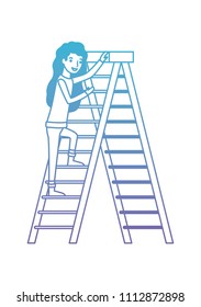 woman climbing stepladder character