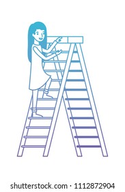 woman climbing stepladder character