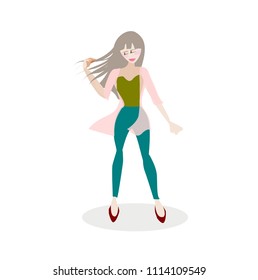 Woman clipart vector. Illustration cute girl with summer style on white isolated background.