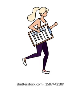 woman with clipboard on white background vector illustration design
