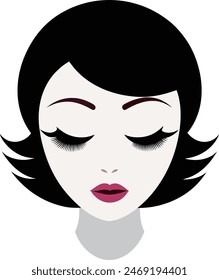 woman closed eyes with big lashes, glamour, fashion illustration