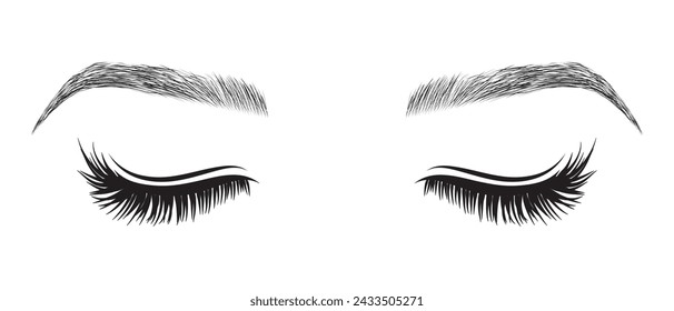 Woman Closed Eyes with Eyebrow and Lashes Isolated Illustration