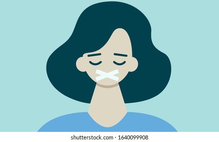 Woman with a closed mouth. Freedom of speech concept. Flat design. Vector illustration