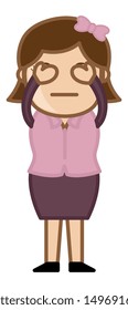 Woman Closing Her Eyes with Hands - Business Cartoon Character Vector