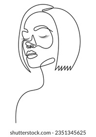 Woman Closing her Eyes in Side View in Minimal One Line Art Drawing