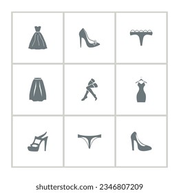 woman clothes icon set with underpant, bra, cosmetic