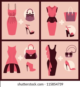 woman clothes shoes and bags collection vector eps 10