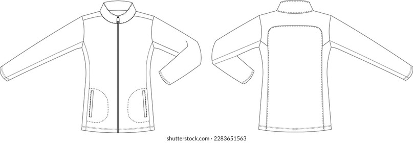 Woman clothes technical drawing, template, sketch, flat, mock up. Jersey or woven fabric, white color	