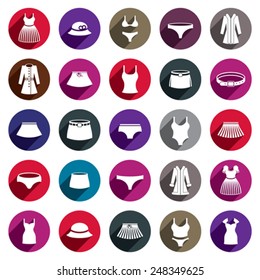 Woman clothes vector icon set.