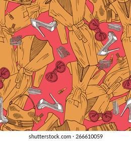 Woman clothing background. Casual day look.