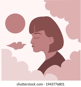 woman and cloud illustration, vector illustration