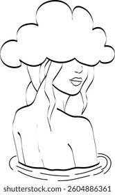 woman with cloud on her head in the water