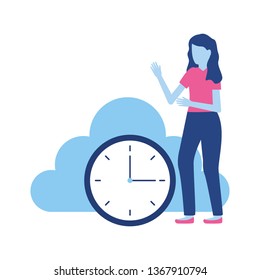 woman cloud storage clock
