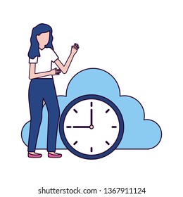 woman cloud storage clock