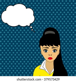 Woman and a cloud of thoughts