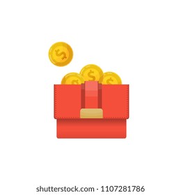 Woman clutch with golden coins isolated isometric icon. Money fan sign, financial success, commerce and banking vector illustration.