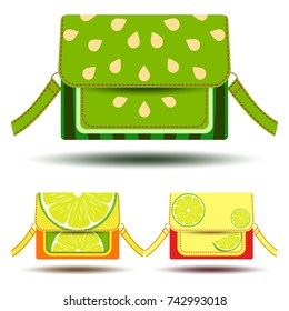 Woman clutch set poster isolated on white background. Bright colorful vector illustration can be used as sticker, badge, sign, stamp, logo, banner, icon or label.