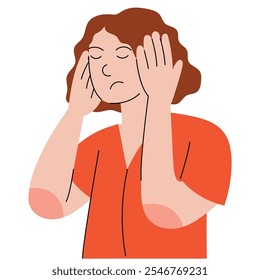 Woman clutching at head with both hands, suffering from headache, panic and depression.Healthcare and medicine. 