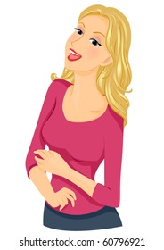 A Woman Clutching Her Stomach While Laughing Out Loud - Vector