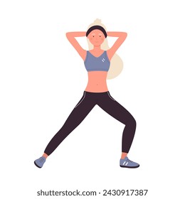 Woman coach sport exercising. Weight loss program, fitness trainer, gym training vector illustration