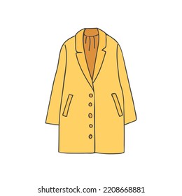 Woman coat colorful doodle illustration in vector. Coat illustration in vector. Woman coat colorful icon.