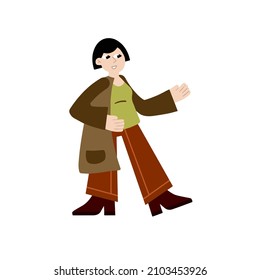 Woman in coat. Female character in casual autumn clothes. Girl walking