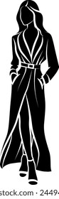 Woman In Coat Silhouette. Vector monochromatic illustration 