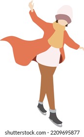 A woman in a coat skating while balancing
