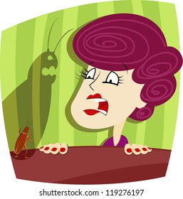 Woman and cockroach