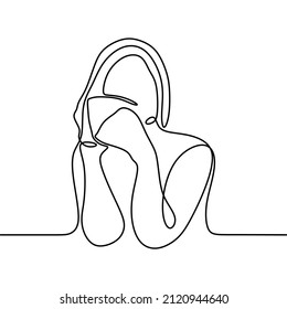 woman with coffee cup online continuous single line art