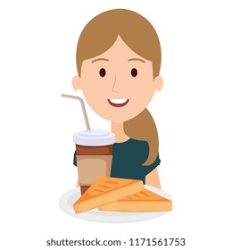 woman with coffee drink and bread