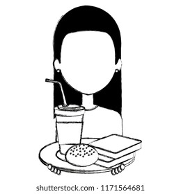 woman with coffee drink and bread